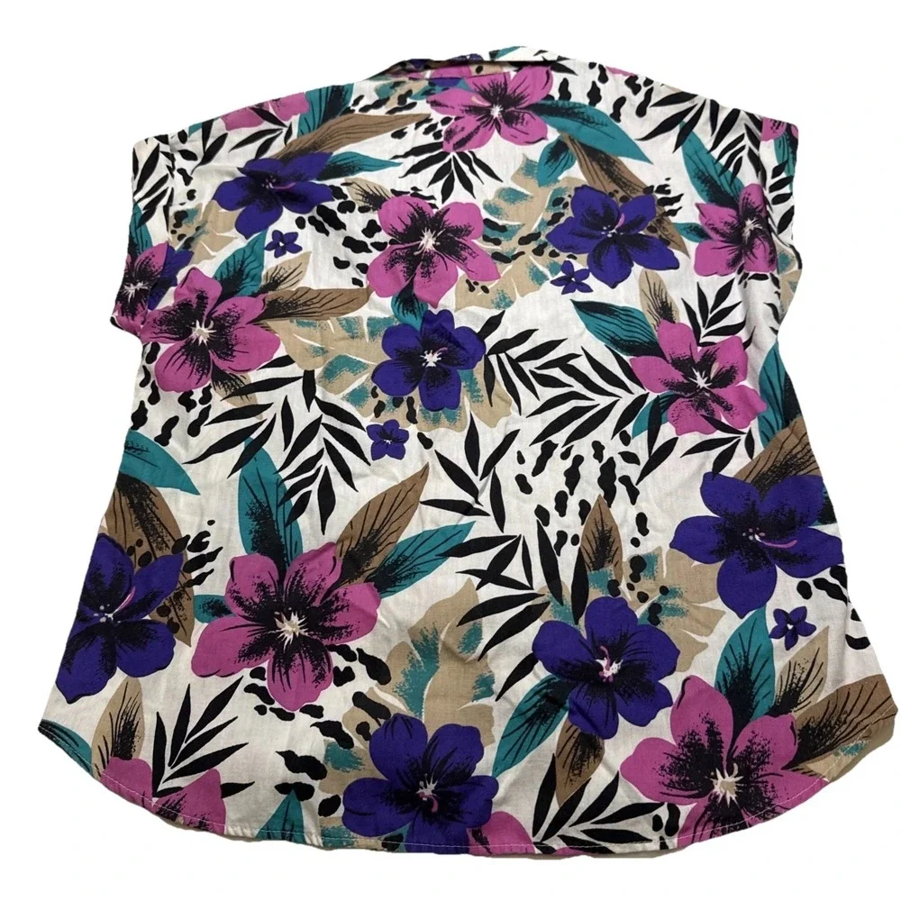 Cabrais Women's Floral Hawaiian Tropical Short‎ Sleeve Shirt